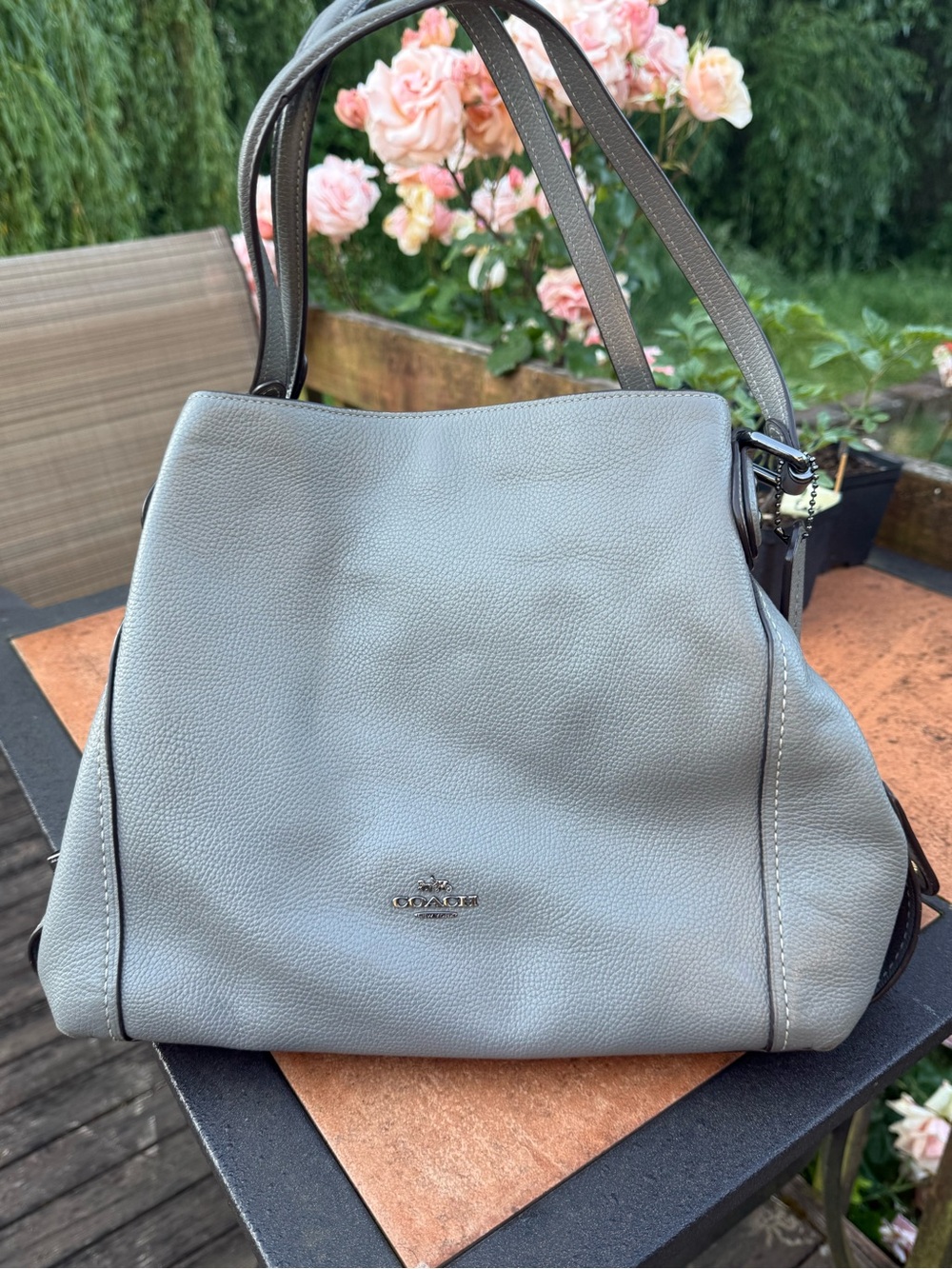 Coach Pebbled Leather Shoulder Bag in Light Gray
